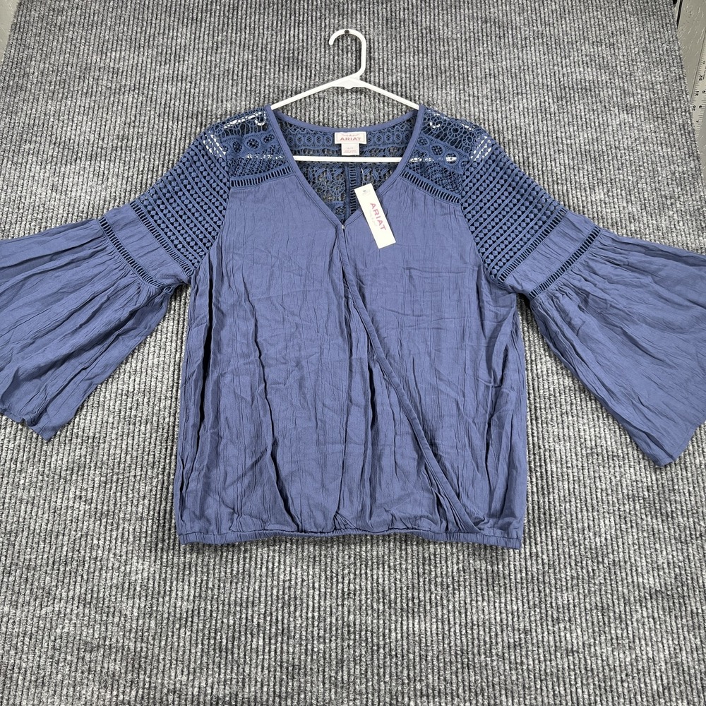 Ariat Brunchin LS Tunic Womens Small Indigo Coast Blue Crochet Lace Sleeve Top